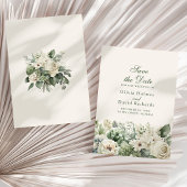 Boho Sageグリーン&アイボリー花Date Cardを保存 セーブザデート