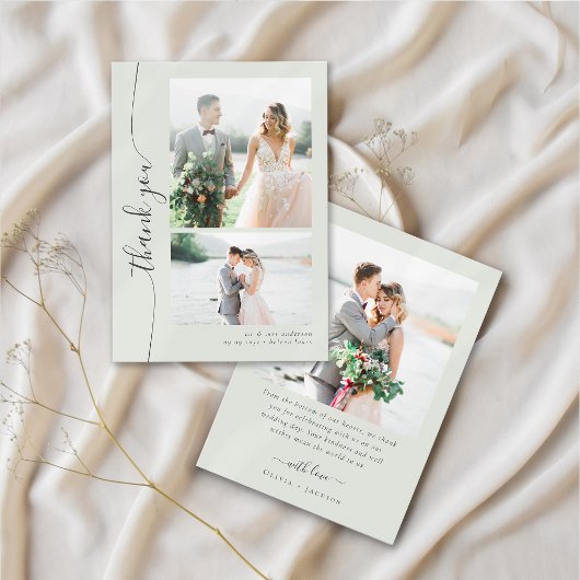 Boho Sageスクリプト複数の写真結婚の サンキューカード