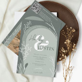 Boho sage緑の写真名スクリプトarch結婚's 招待状