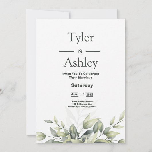 Boho Sage Floral  Elegant  Wedding  招待状 (裏面)