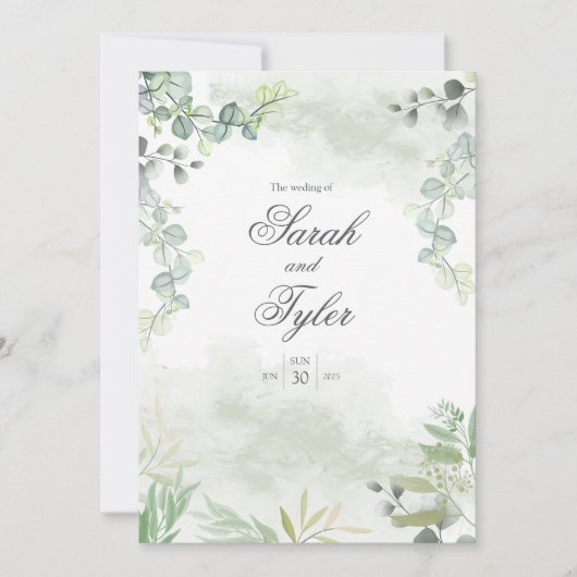 Boho Sage Floral Elegant Wedding Invitation 招待状 (正面)