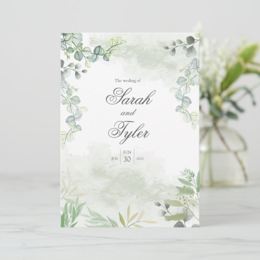 Boho Sage Floral Elegant Wedding Invitation 招待状 (スタンド正面)
