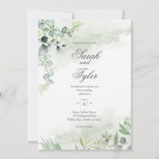 Boho Sage Floral Elegant Wedding Invitation 招待状 (裏面)