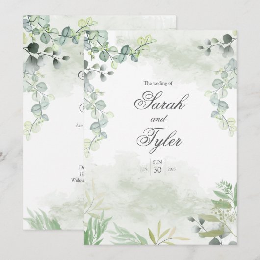 Boho Sage Floral Elegant Wedding Invitation 招待状 (正面/裏面)