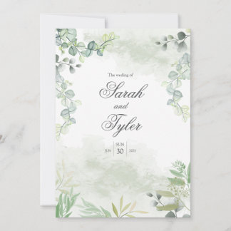 Boho Sage Floral Elegant Wedding Invitation 招待状