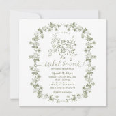 Boho Sage Floral Stripes Bow Bridal Brunch 招待状 (正面)