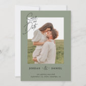 Boho Sage Green写真Save The Date Card セーブザデート (正面)