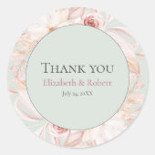 Boho Sage Green and Pinkフローラ結婚s Thank You ラウンドシール (正面)