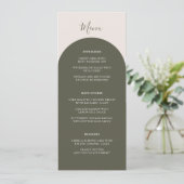 Boho Sage Green Arches Retro Wedding Dinner メニュー (スタンド正面)