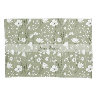 Boho Sage Green Botanical Personalized Floral  枕カバー
