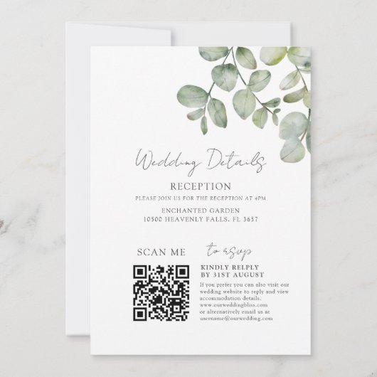 Boho Sage Green Eucalyptus All In One Wedding 招待状 (裏面)