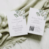 Boho Sage Green Eucalyptus All In One Wedding 招待状