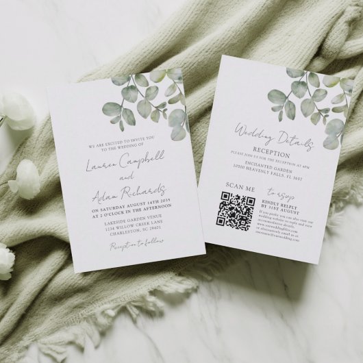 Boho Sage Green Eucalyptus All In One Wedding 招待状