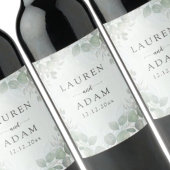 Boho Sage Green Eucalyptus Monogram Wedding ワインラベル