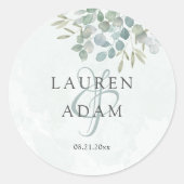 Boho Sage Green Eucalyptus Watercolor Wedding ラウンドシール (正面)