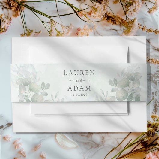 Boho Sage Green Eucalyptus Wedding 招待状ベリーバンド