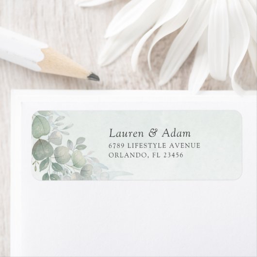 Boho Sage Green Eucalyptus Wedding Address Label ラベル (インサイチュ)