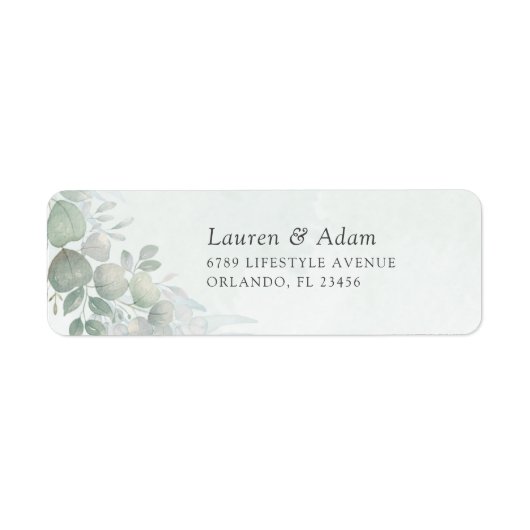 Boho Sage Green Eucalyptus Wedding Address Label ラベル (正面)