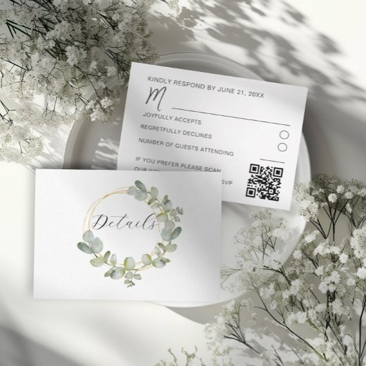 Boho Sage Green Eucalyptus Wreath Wedding Details エンクロージャーカード