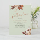 Boho sage green fall in love bridal shower 招待状 (スタンド正面)