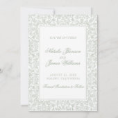 Boho Sage Green Floral Botanical Modern Wedding セーブザデート (裏面)
