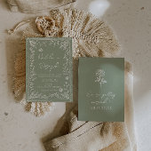 Boho Sage Green Floral Botanical Modern Wedding 招待状