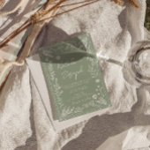 Boho Sage Green Floral Botanical Photo Wedding 招待状