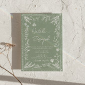 Boho Sage Green Floral Botanical Photo Wedding 招待状