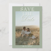 Boho Sage Green Floral Modern Photo Wedding セーブザデート (正面)