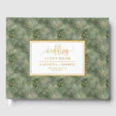 Boho sage green gold leaves wedding guest book ゲストブック (正面)