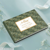 Boho sage green gold leaves wedding guest book ゲストブック