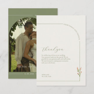 Boho Sage Green & Linen Arches Minimalist Photo  サンキューカード