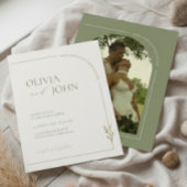 Boho Sage Green & Linen Arches Minimalist Photo  招待状