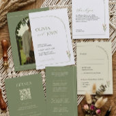 Boho Sage Green & Linen Arches Minimalist Photo  招待状