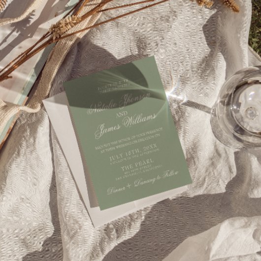 Boho Sage Green Modern QR Code Photo Wedding 招待状