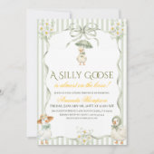 Boho Sage Green Neutral Silly Goose Baby Shower 招待状 (正面)