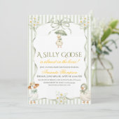 Boho Sage Green Neutral Silly Goose Baby Shower 招待状 (スタンド正面)