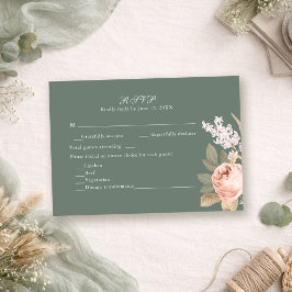Boho Sage Green Peonies Wedding RSVP Card