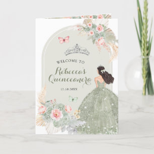 Boho Sage Green Pink 15アニョスプログラムテンプレート 招待状