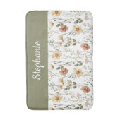 Boho Sage Green Watercolor Wildflower Monogram バスマット (正面縦)