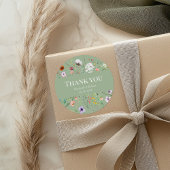 Boho Sage Green Wildflower Thank You ラウンドシール
