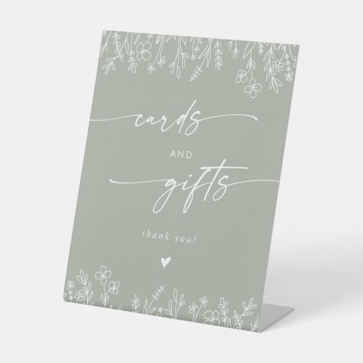 Boho Sage Green Wildflower Wedding Cards and Gifts 台座サイン (正面)