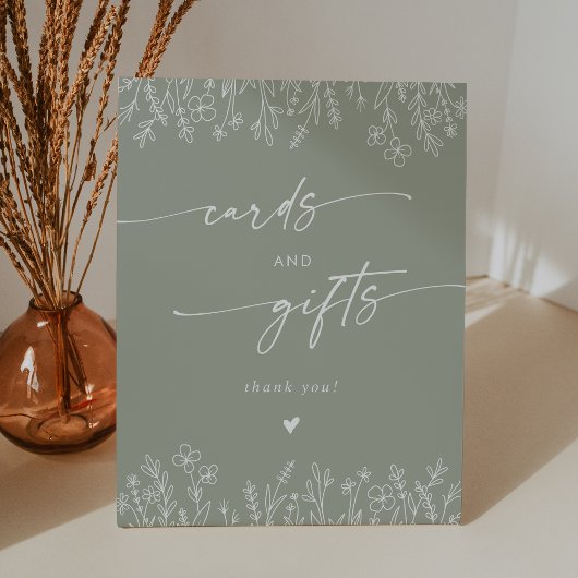 Boho Sage Green Wildflower Wedding Cards and Gifts 台座サイン