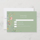 Boho Sage Green Wildflower Wedding RSVP Card (正面)