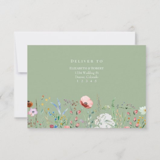 Boho Sage Green Wildflower Wedding RSVP Card (裏面)