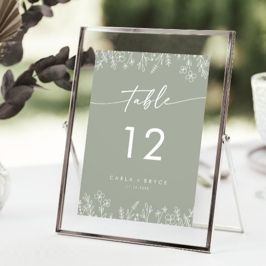 Boho Sage Green Wildflower Wedding Table Numbers 招待状