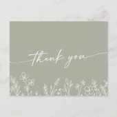 Boho Sage Green Wildflower Wedding Thank You ポストカード (正面)