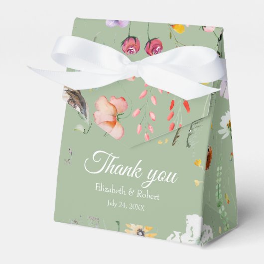Boho Sage Green Wildflowers Wedding Favor Box フェイバーボックス (正面サイド)