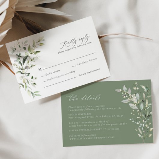 Boho Sage Greenery Botanical Wedding RSVPカード