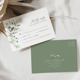 Boho Sage Greenery Botanical Wedding RSVPカード